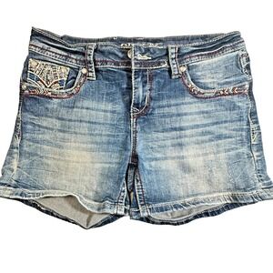 Grace In LA Shorts Womens Embellished Denim Low Rise Super Cute Size 28